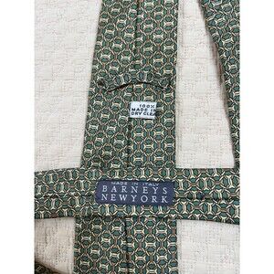Barneys New York Silk Tie Knit Green and Yellow‎ Made in Italy 55"L 3.25"W